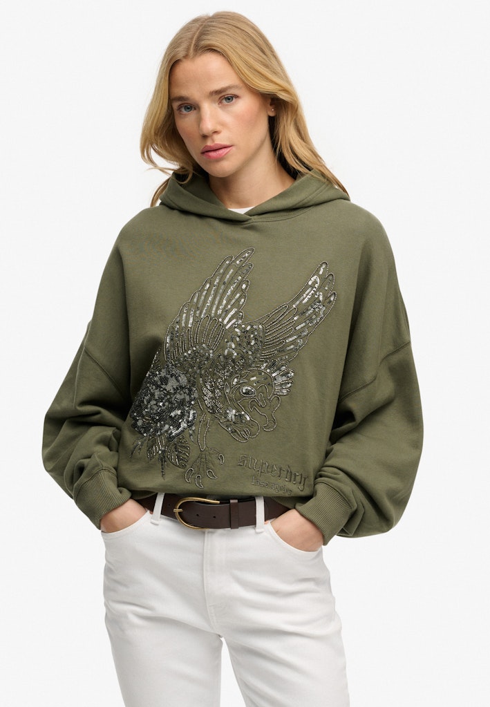 Tattoo Embellished Oversized Hoodie