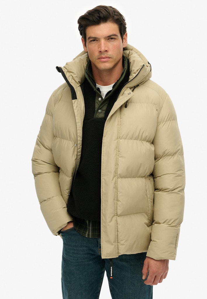 Hooded Mid Length Sports Puffer Jacket