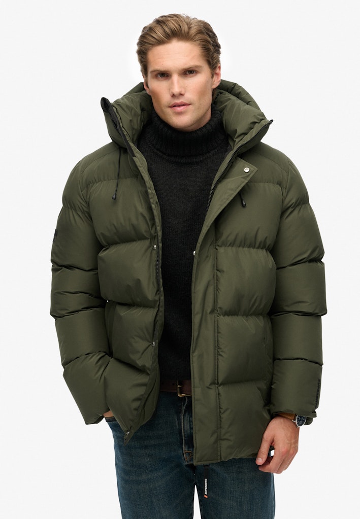 Hooded Mid Length Sports Puffer Jacket