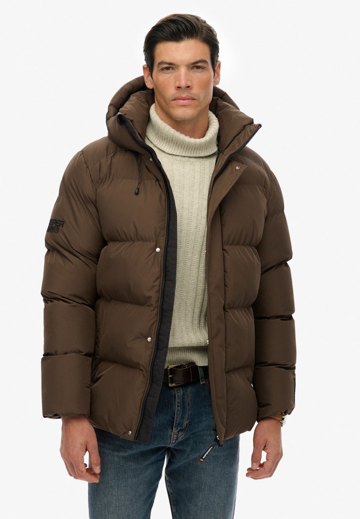 Hooded Mid Length Sports Puffer Jacket