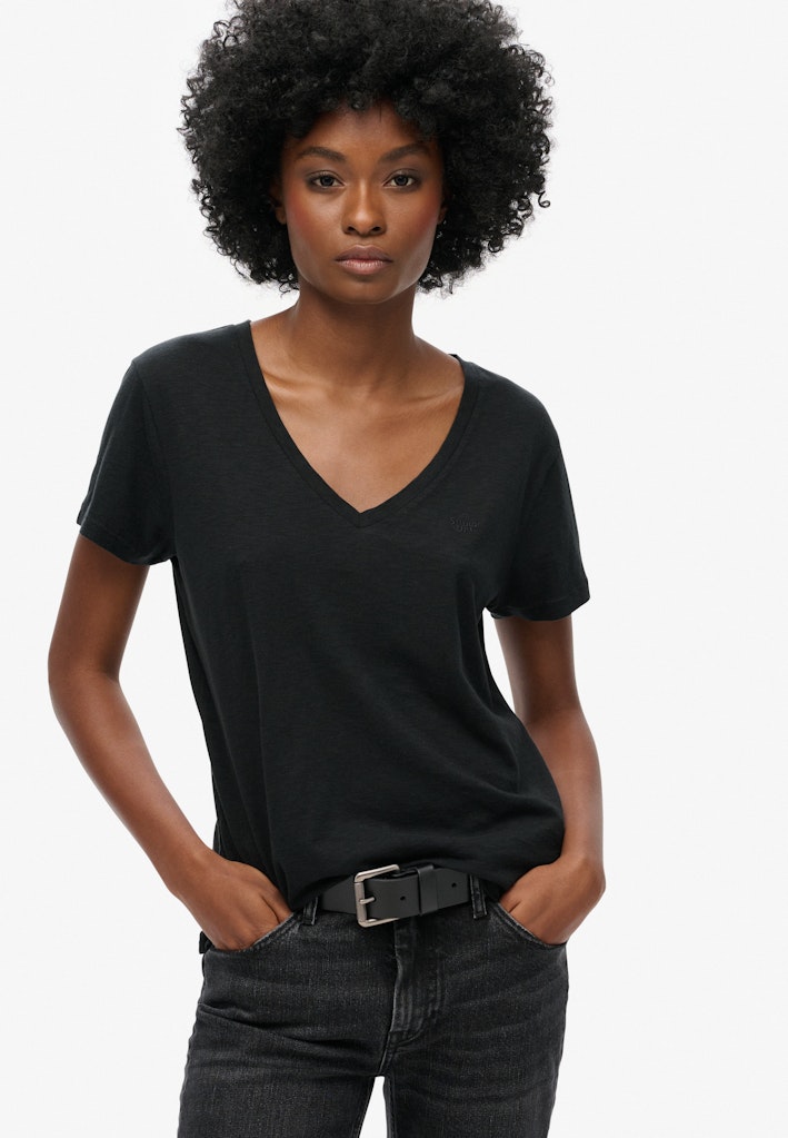 Slub Embroidered V-Neck T-Shirt