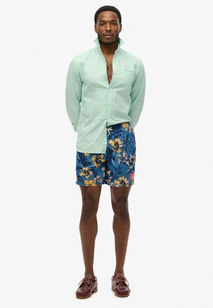 Hawaiian Print 16-Inch Swim Shorts