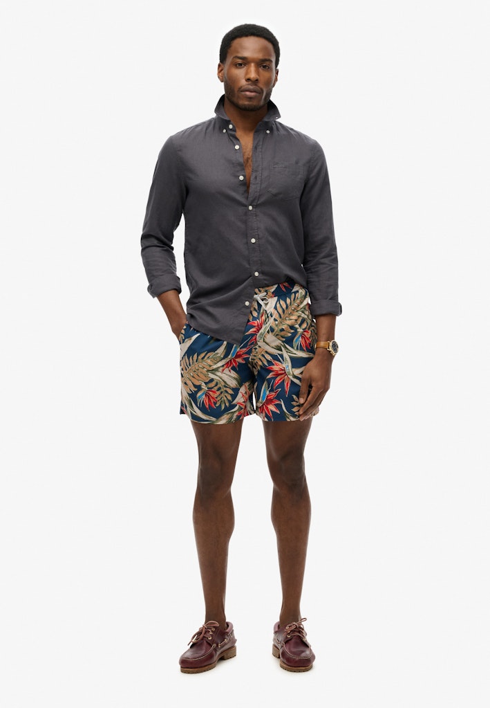 Hawaiian Print 16-Inch Swim Shorts