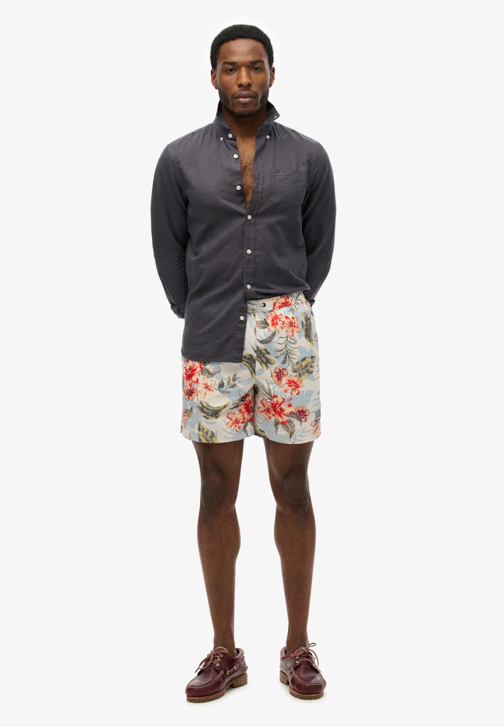 Hawaiian Print 16-Inch Swim Shorts