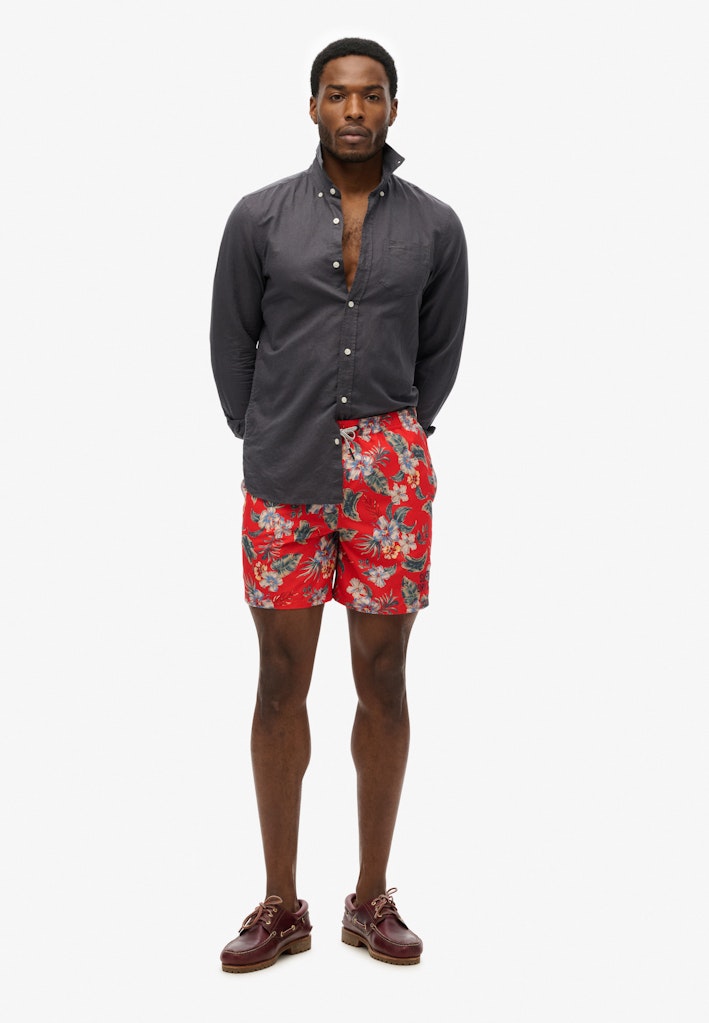 Hawaiian Print 16-Inch Swim Shorts