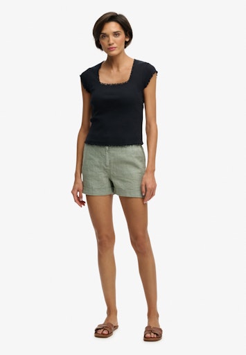 Mid Rise Linen Shorts