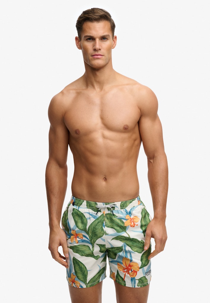 Hawaiian Print 16-inch Swim Shorts