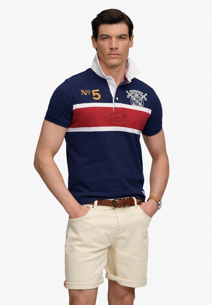 Double Emblem Jersey Short Sleeve Rugby Polo Top