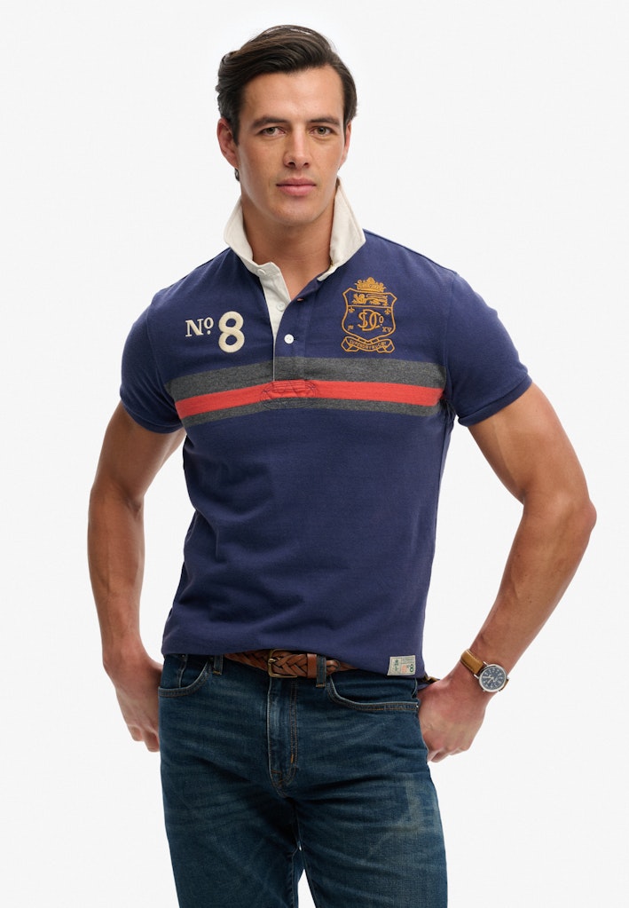 Double Emblem Jersey Short Sleeve Rugby Polo Top